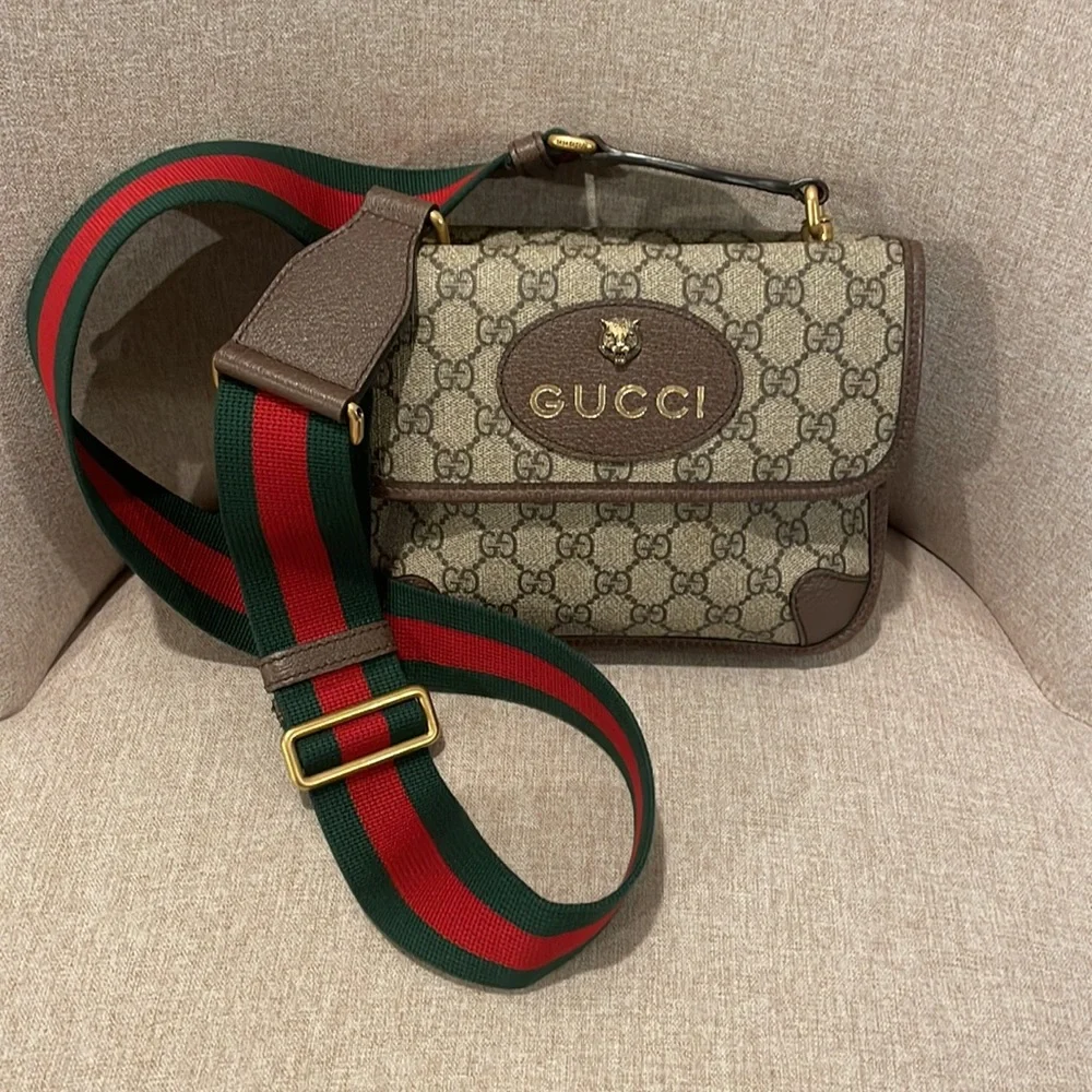 ⚡️Gucci Neo GG Supreme Crossbody Small Messenger Bag with Stripe Canvas Strap - Picture 7 of 16
